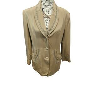 ANYA vintage silk blazer embroidered beaded green Womens 8 medium button formal